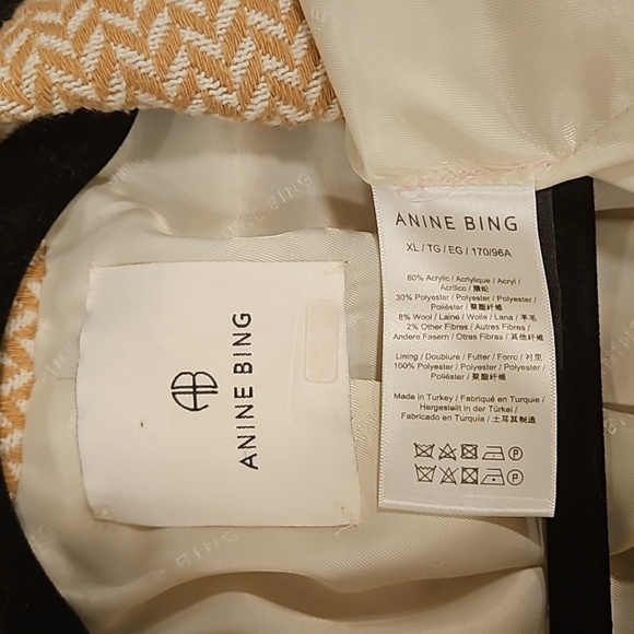 💕ANINE BING💕 Tweed Double Breasted Fishbone Blazer ~ Tan & Cream XL - Picture 16 of 16